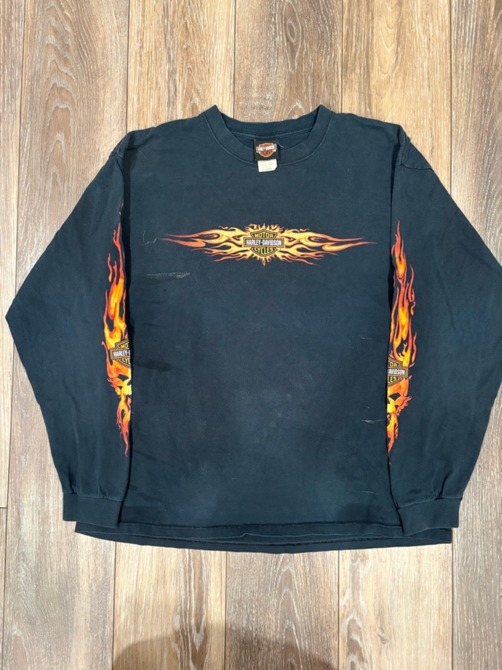 Harley-Davidson Black Long Sleeve Shirt with Orange Flame Graphics